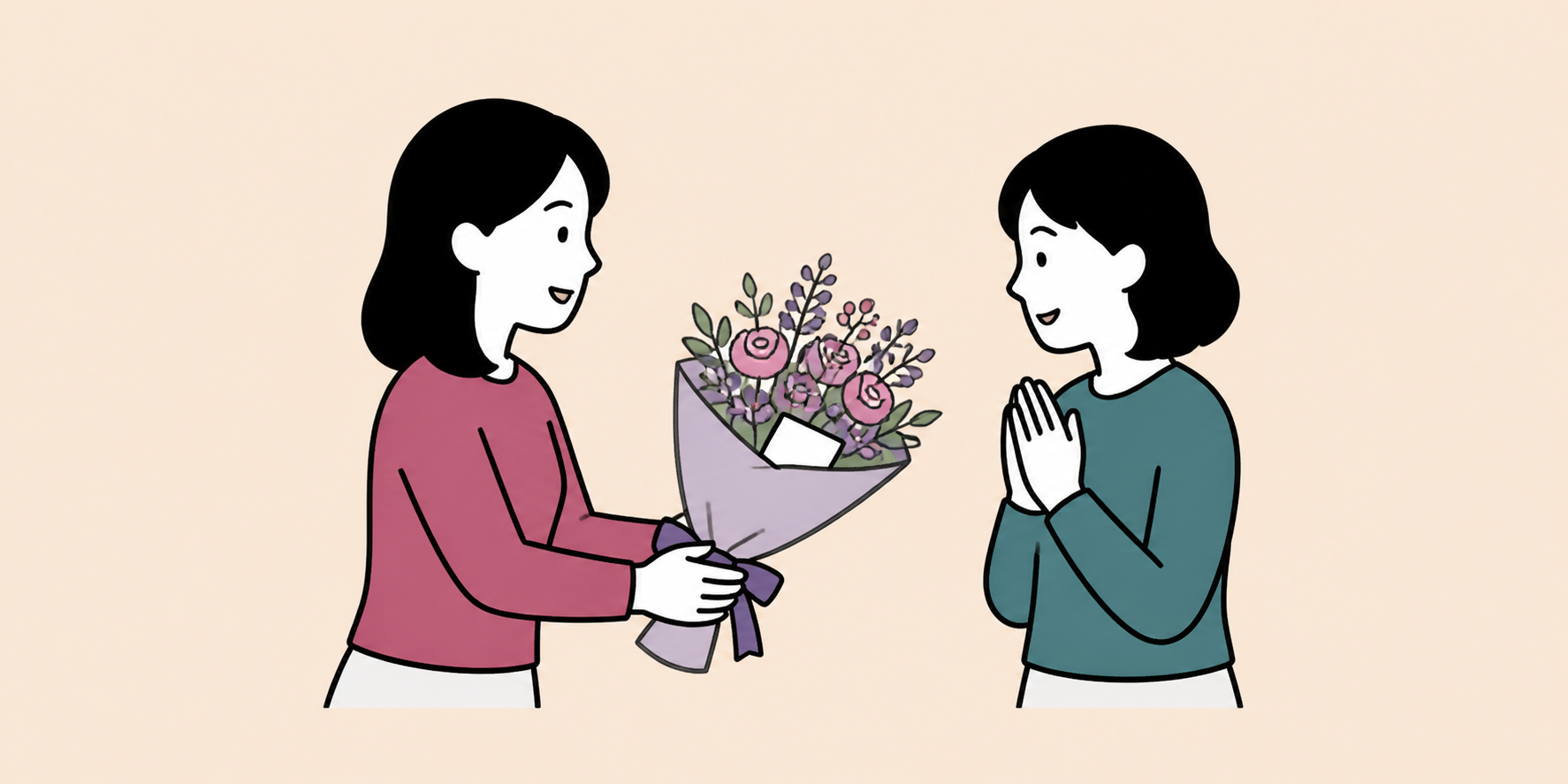 花束をプレゼントする様子